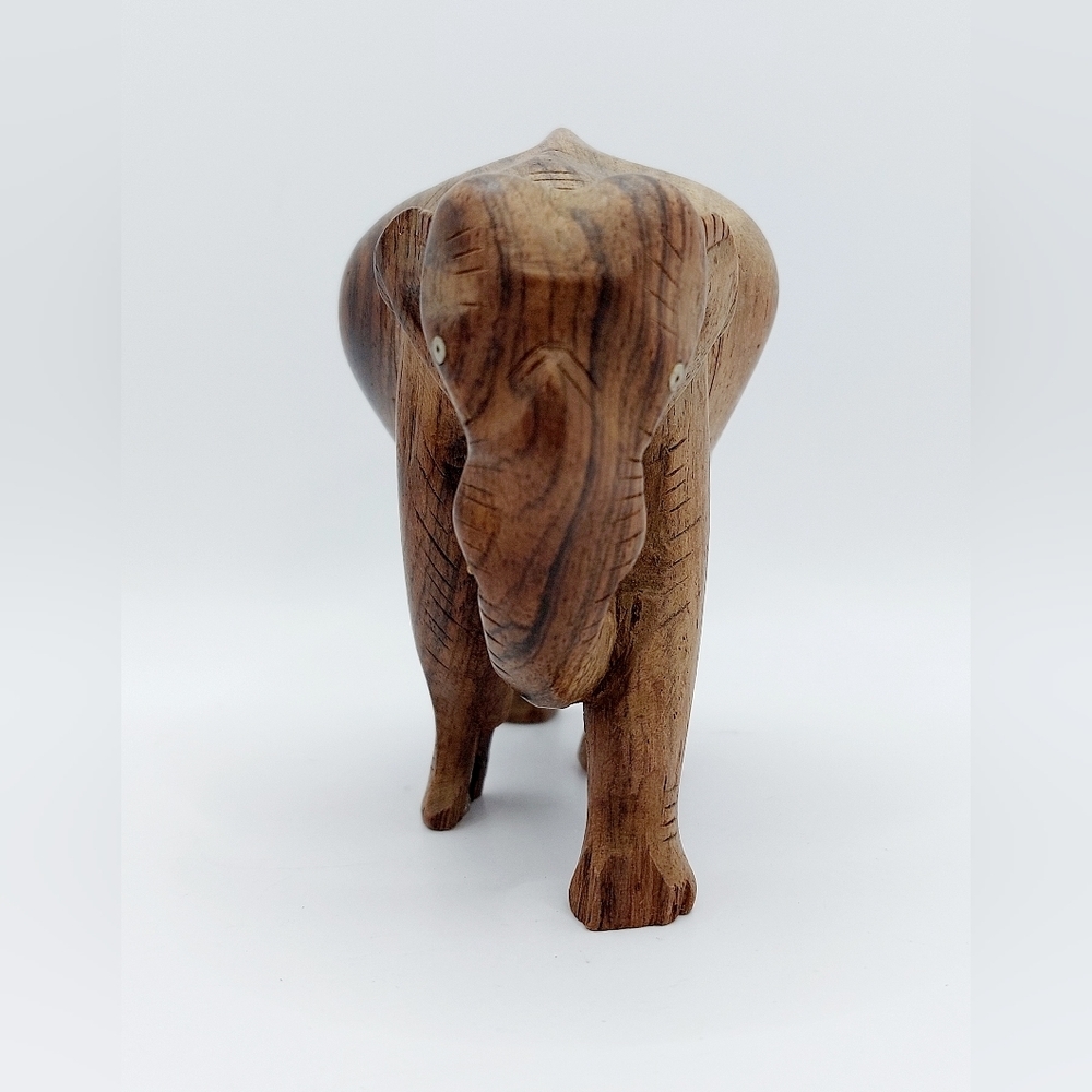 Vintage Hand Carved Box Wood Elephant Statue - Picture 4 of 5